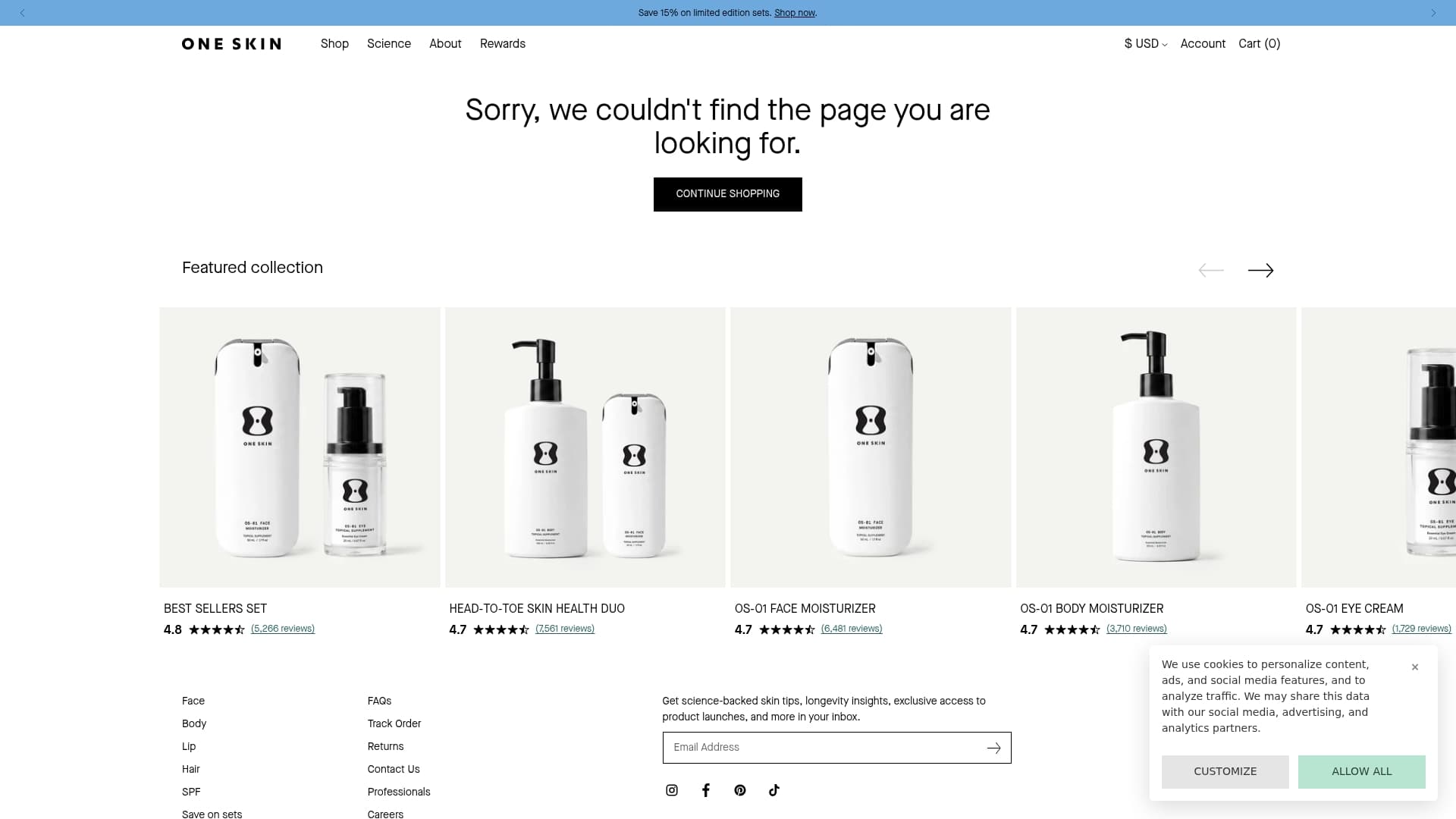 One Skin sponsor landing page advertised on The Nerve with Maureen Callahan