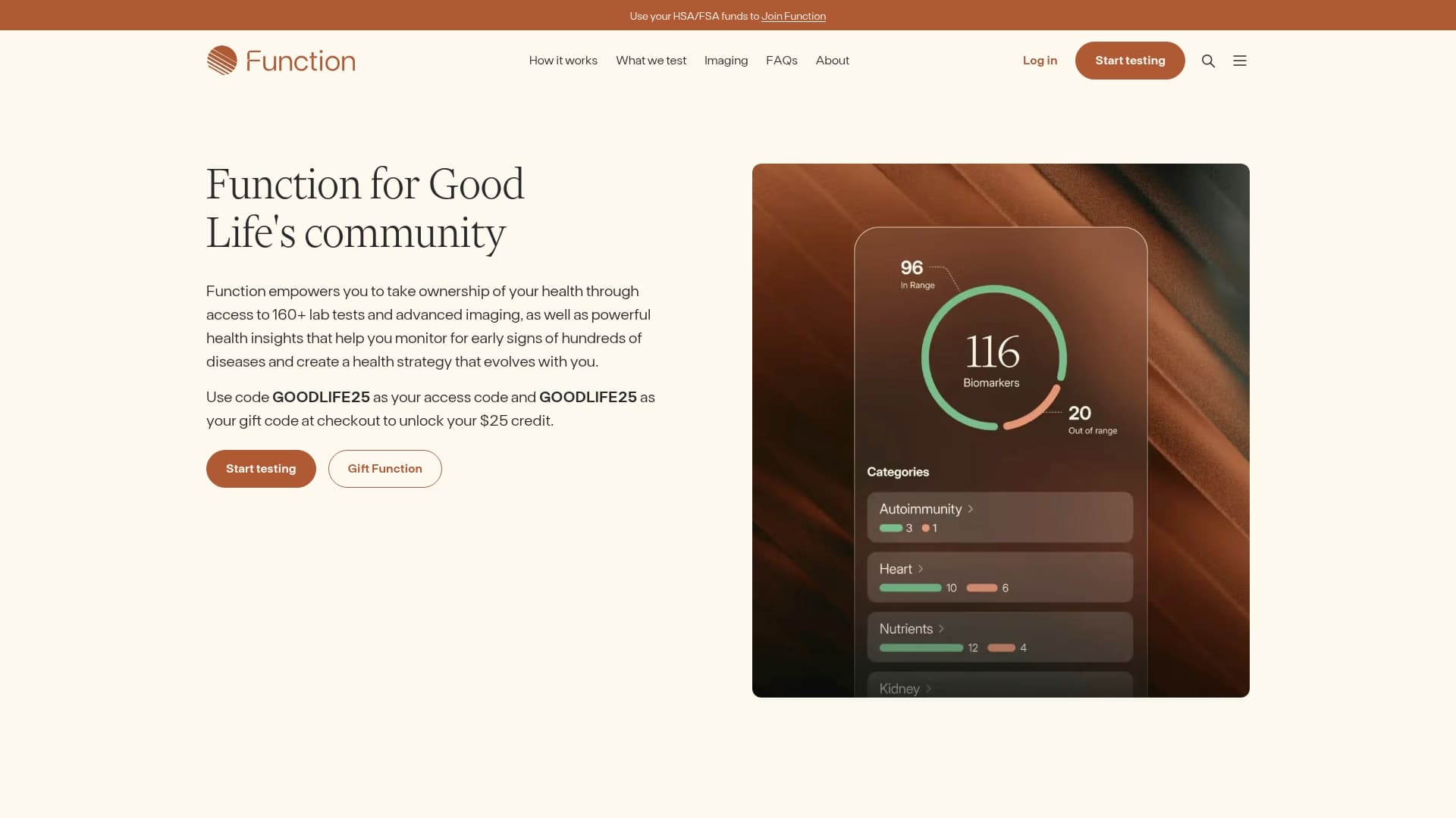 Function sponsor landing page advertised on Good Life Project