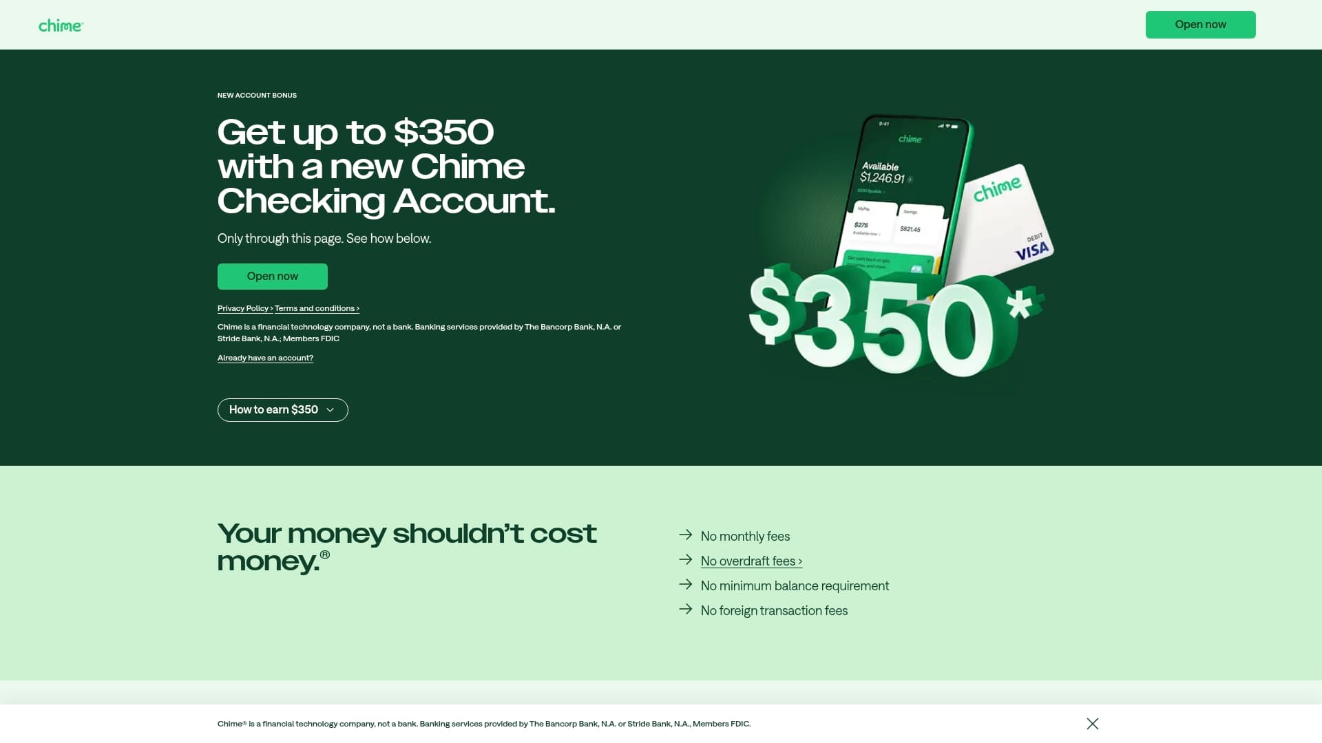 Chime sponsor landing page advertised on Financial Audit with Caleb Hammer