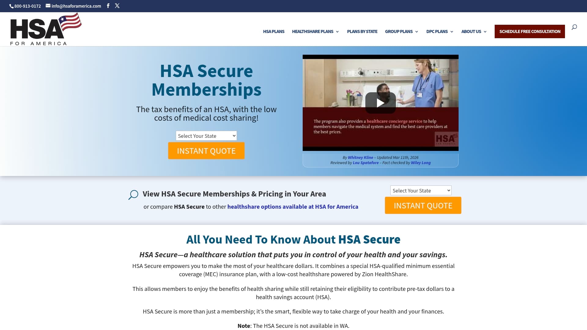 HSA for America sponsor landing page advertised on Frugal Friends Podcast
