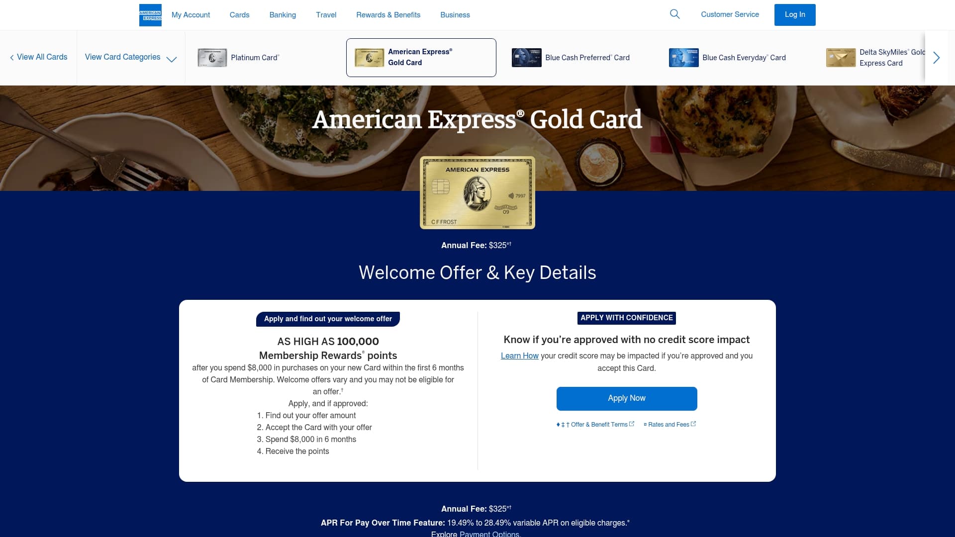 American Express Gold Card sponsor landing page advertised on Blair & Barker