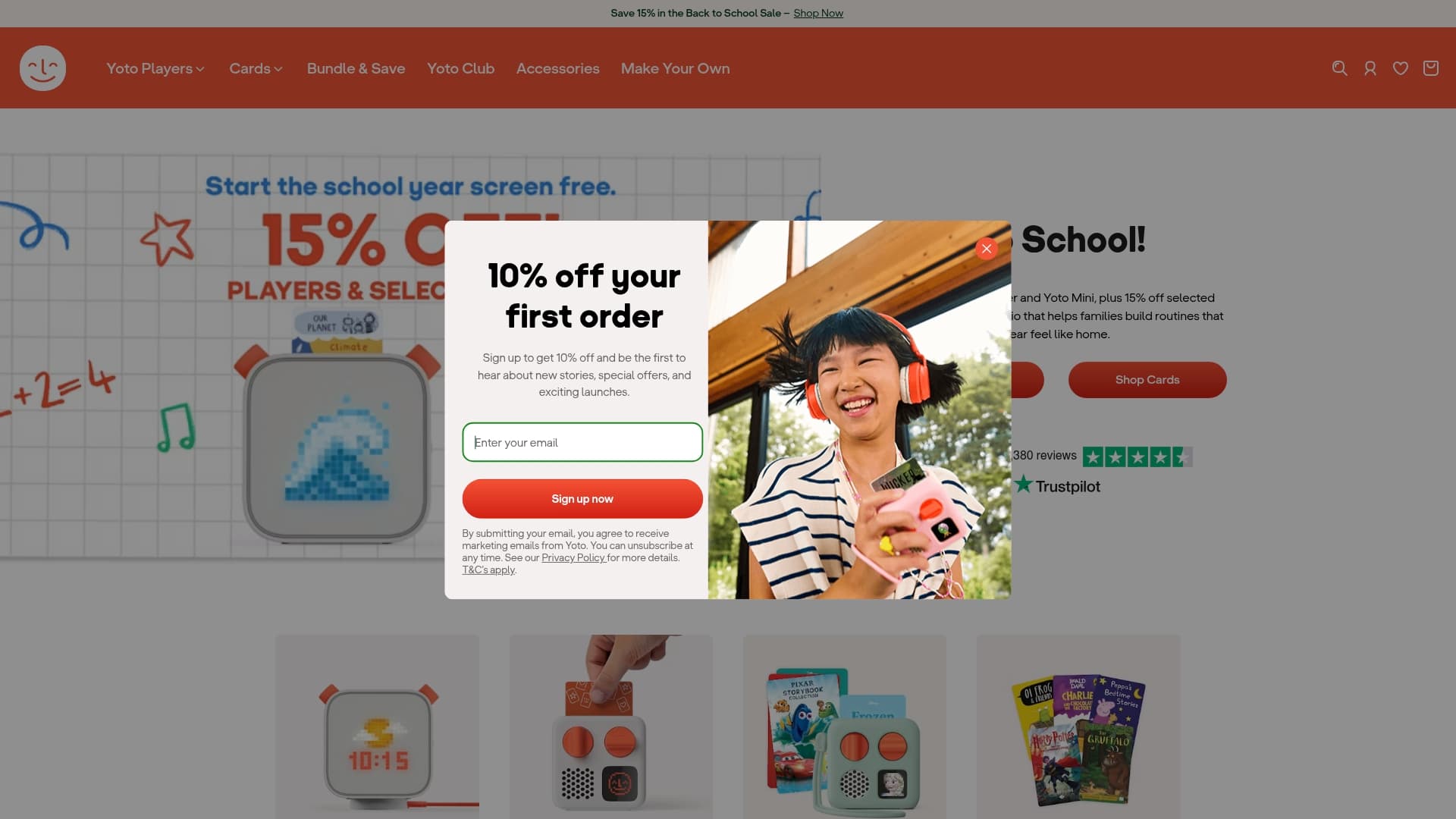 Yoto sponsor landing page advertised on Just Alex