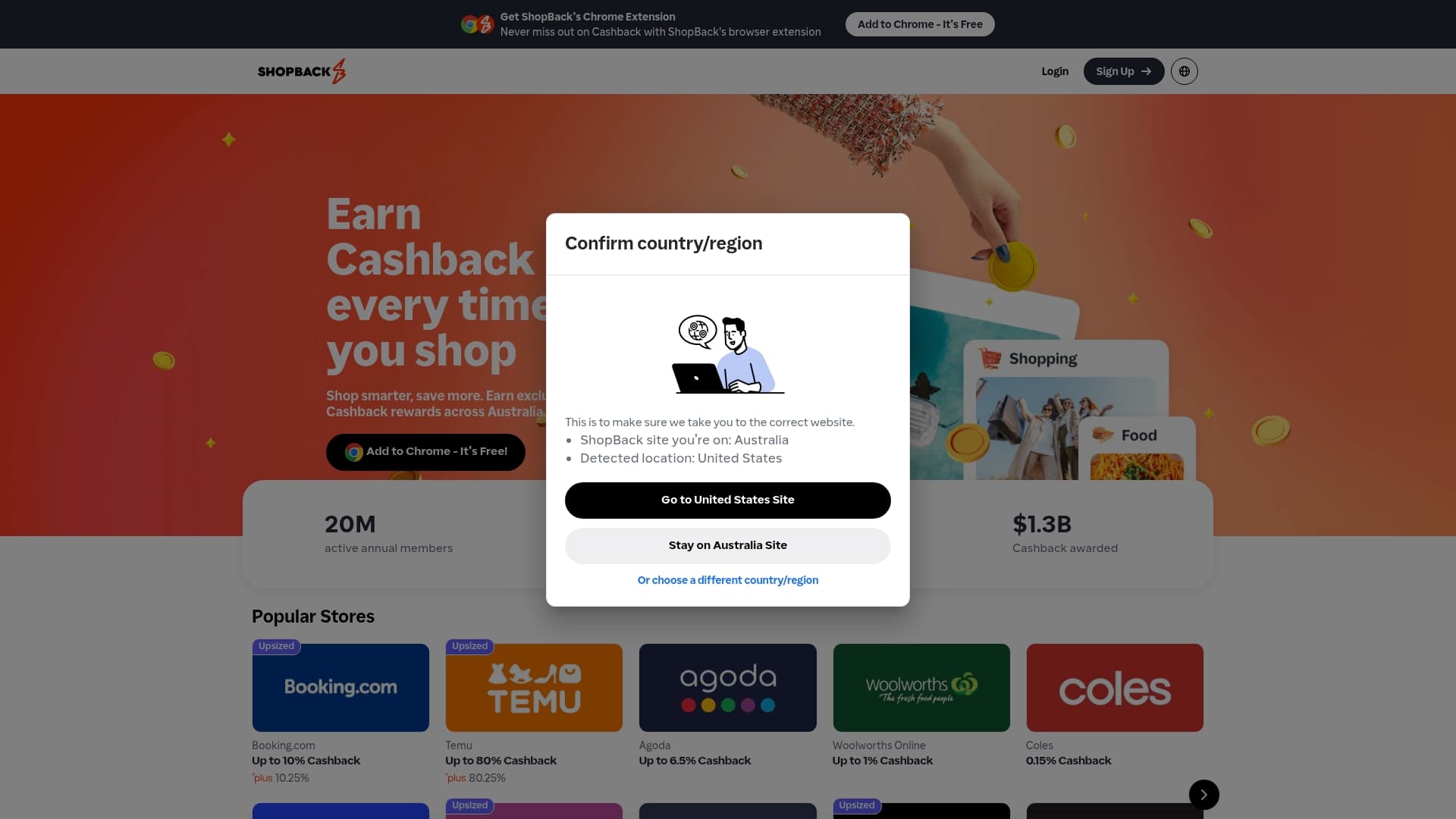 Shopback sponsor landing page advertised on Get Started Investing