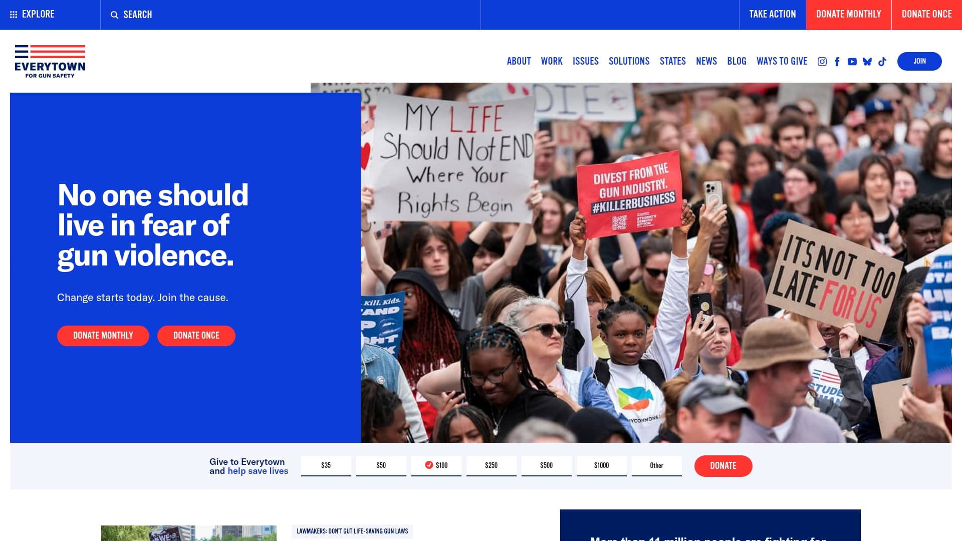 Everytown for Gun Safety Action Fund sponsor landing page advertised on The Power Trip