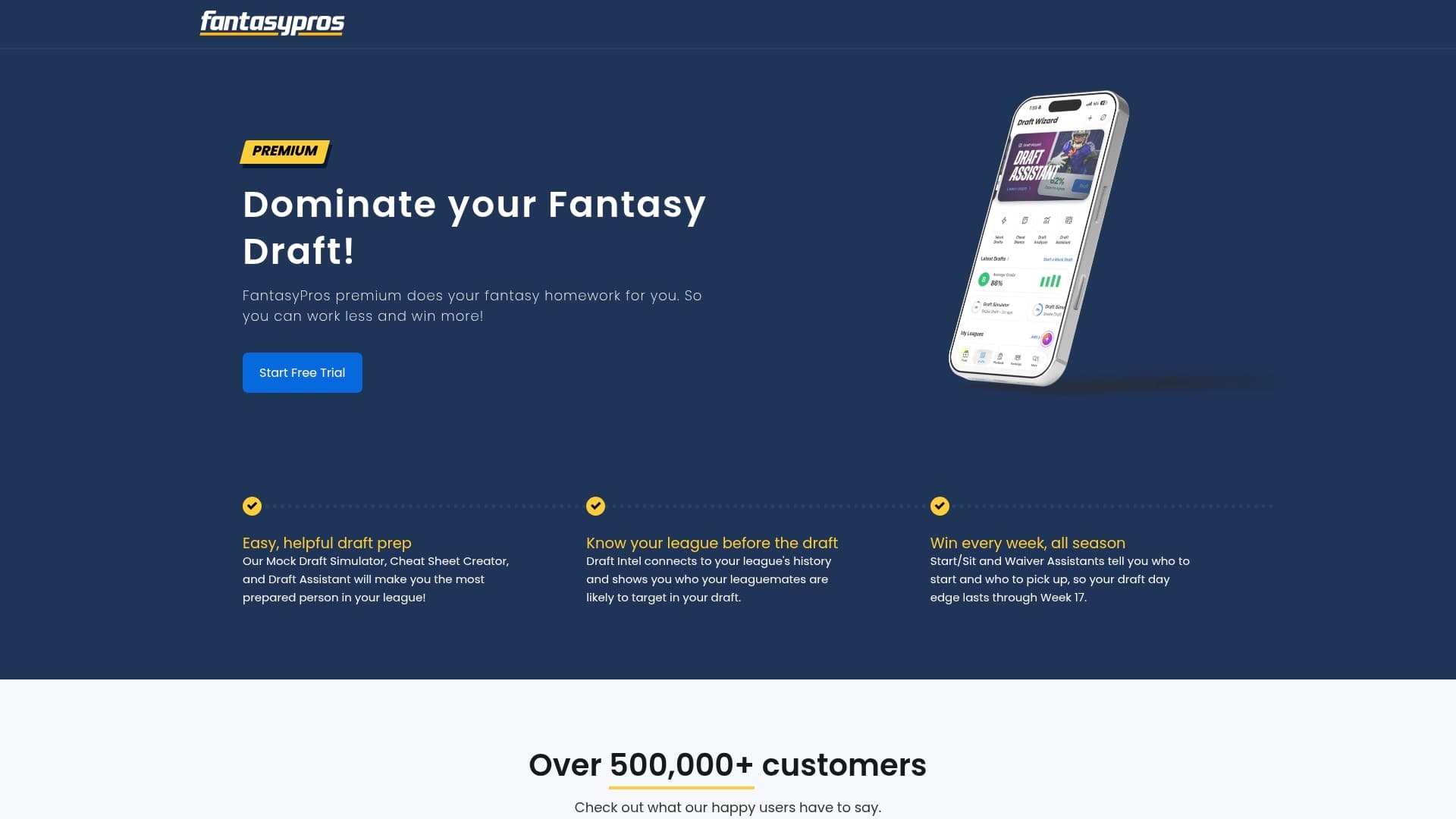 Fantasy Pros sponsor landing page advertised on FantasyPros - Fantasy Football Podcast