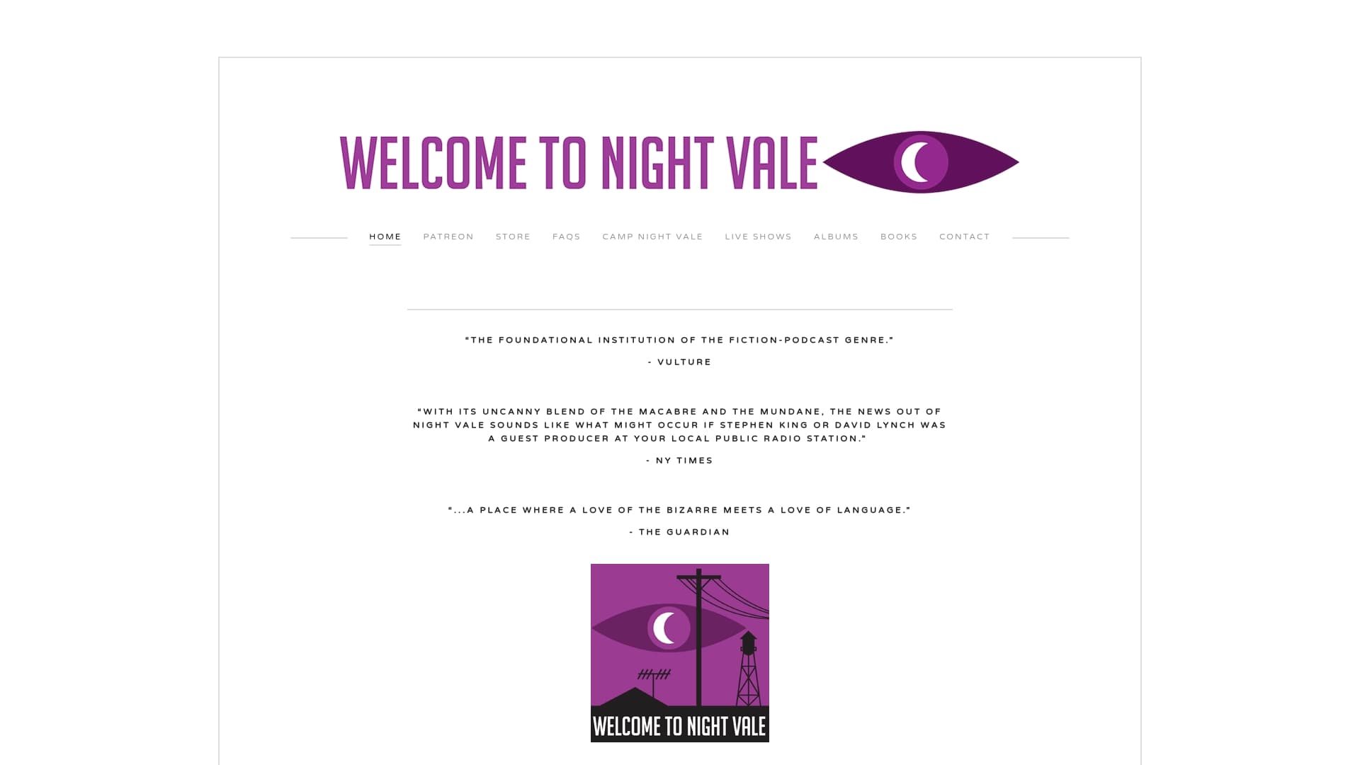 Welcome to Night Vale Store sponsor landing page advertised on Welcome to Night Vale