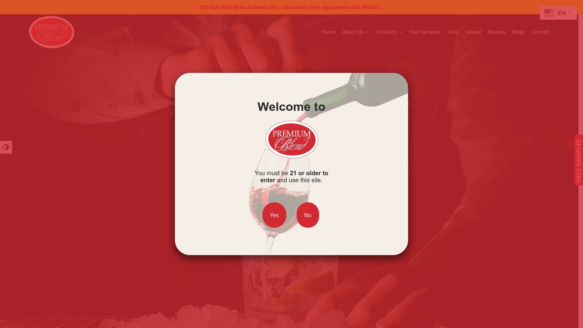Premium Blend / Brisas Ardiente sponsor landing page advertised on The Best 5 Minute Wine Podcast