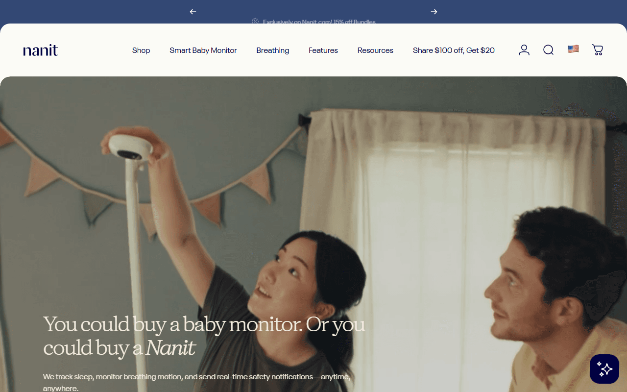 Nanit sponsor landing page advertised on Mayim Bialik's Breakdown