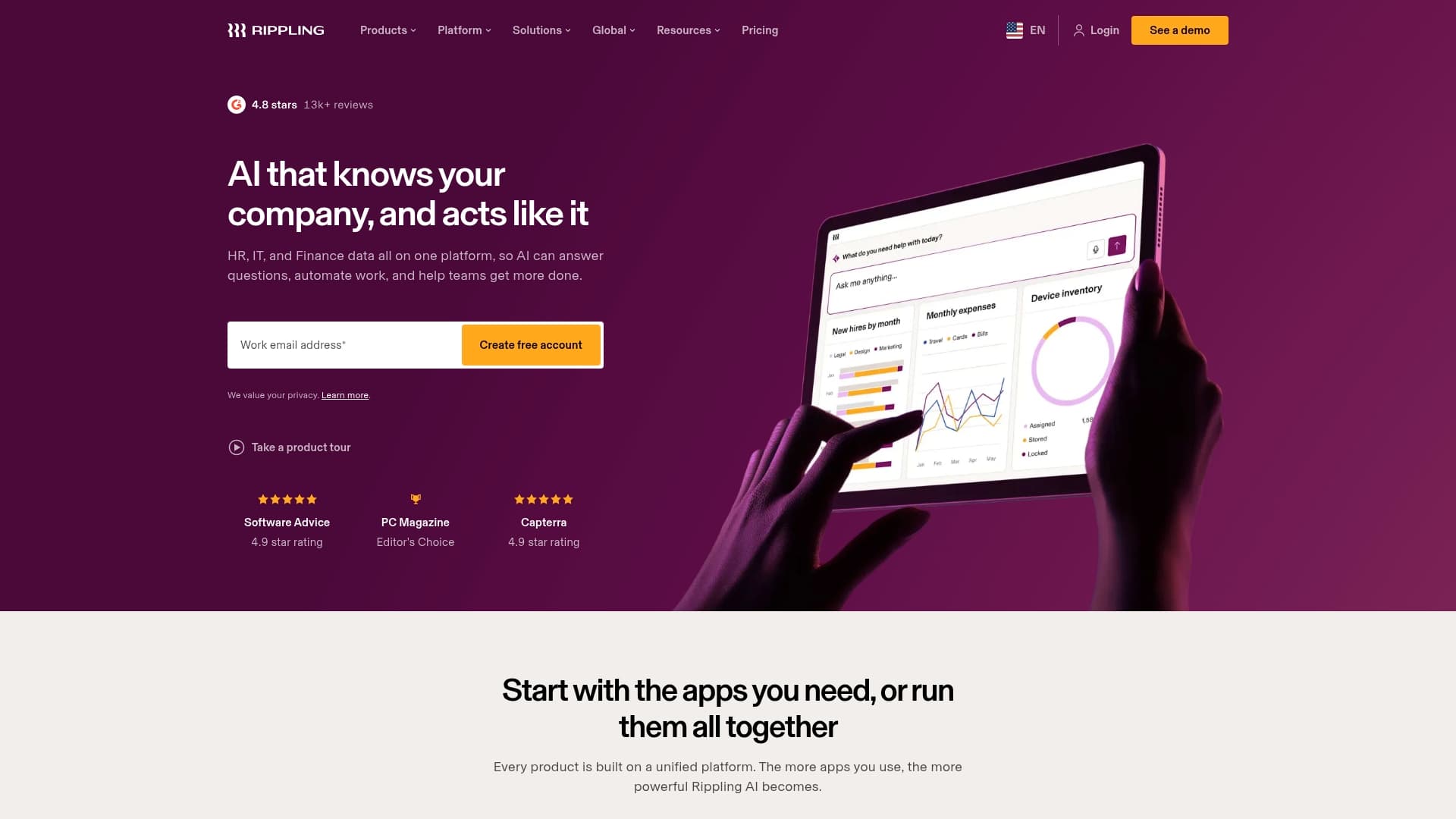Rippling sponsor landing page advertised on Today, Explained