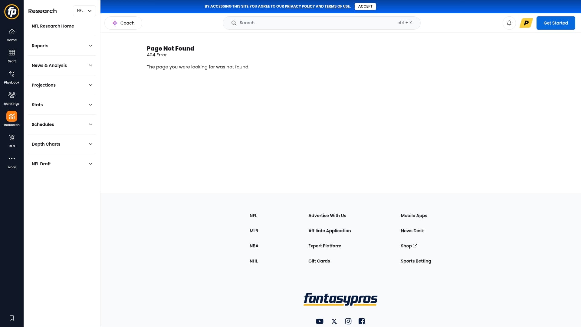 Fantasy Pros sponsor landing page advertised on FantasyPros - Fantasy Football Podcast