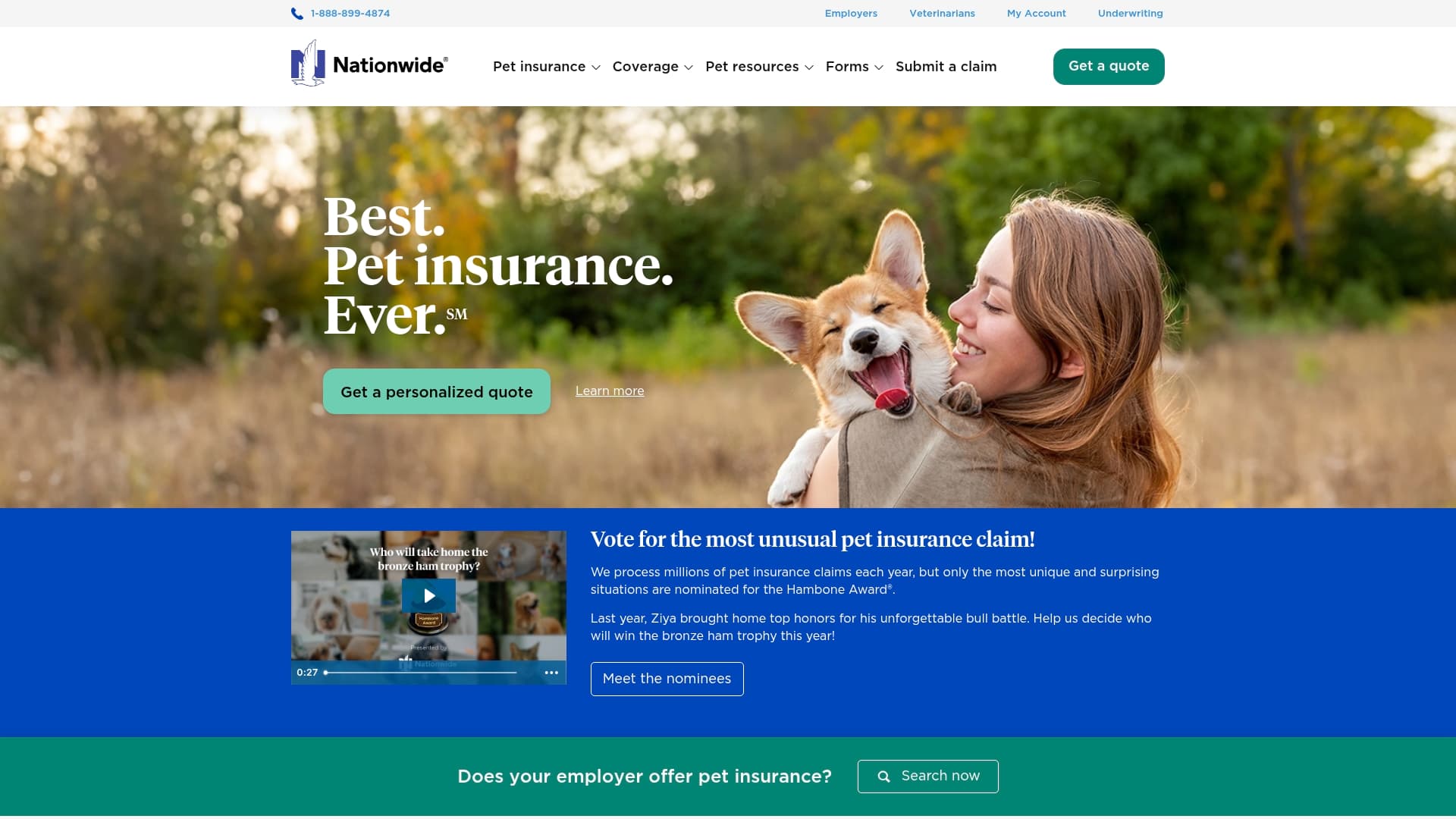 Nationwide Pet Insurance sponsor landing page advertised on Bulwark Takes