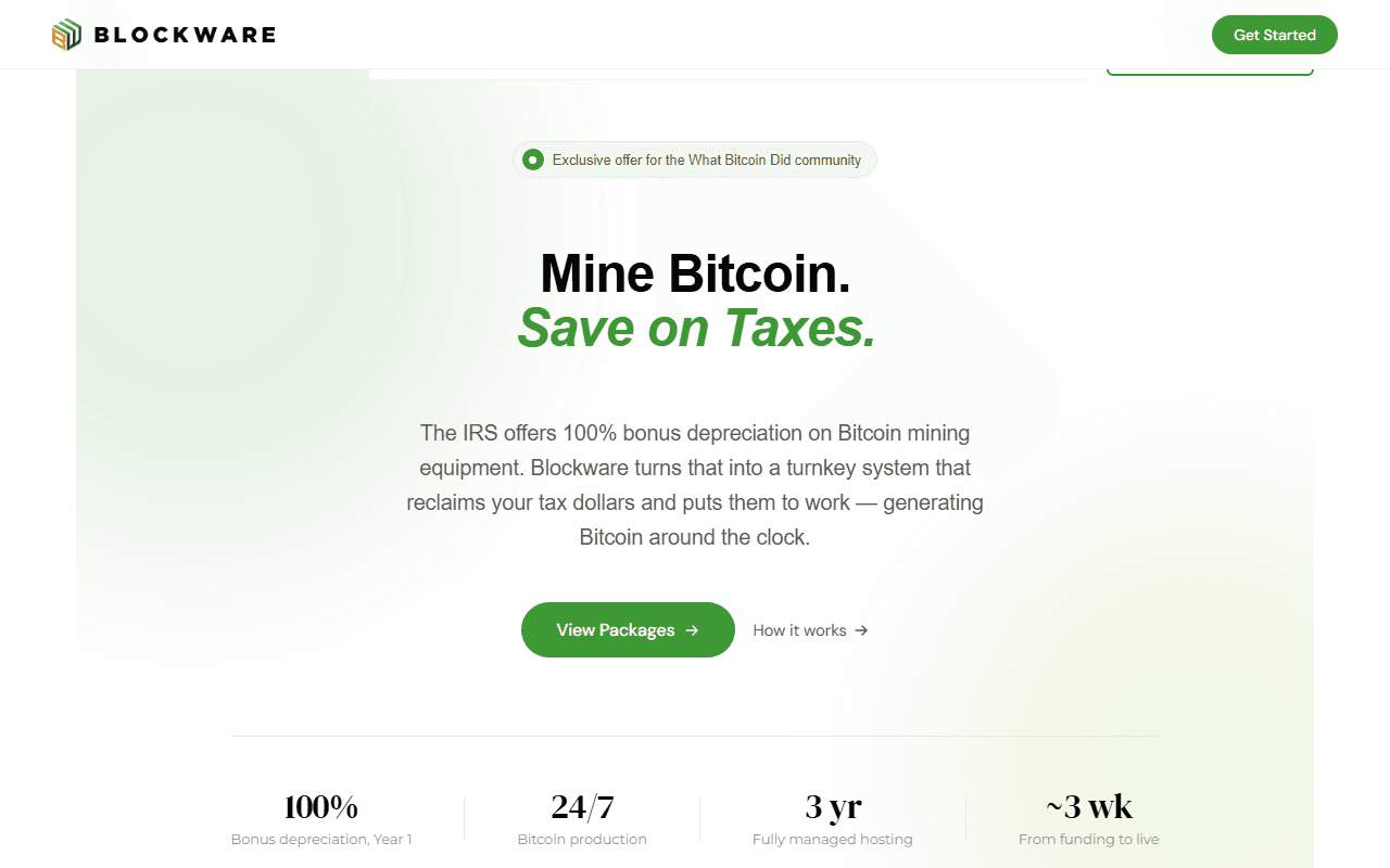 Blockware sponsor landing page advertised on What Bitcoin Did
