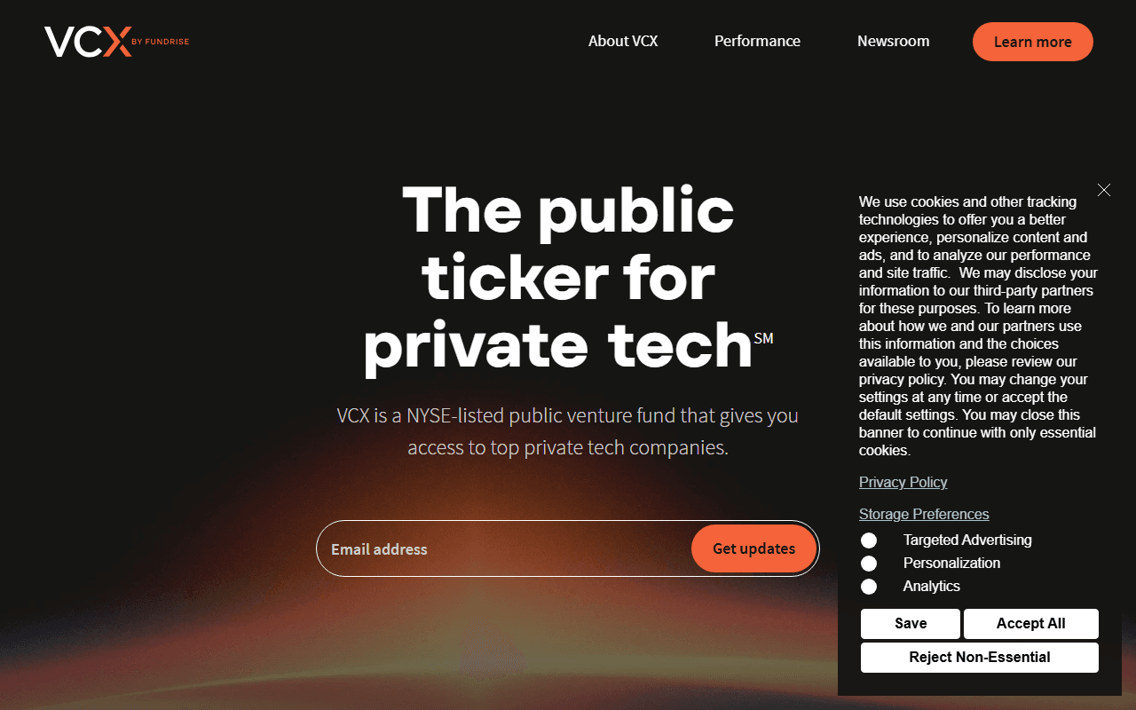 VCX sponsor landing page advertised on Sourcery