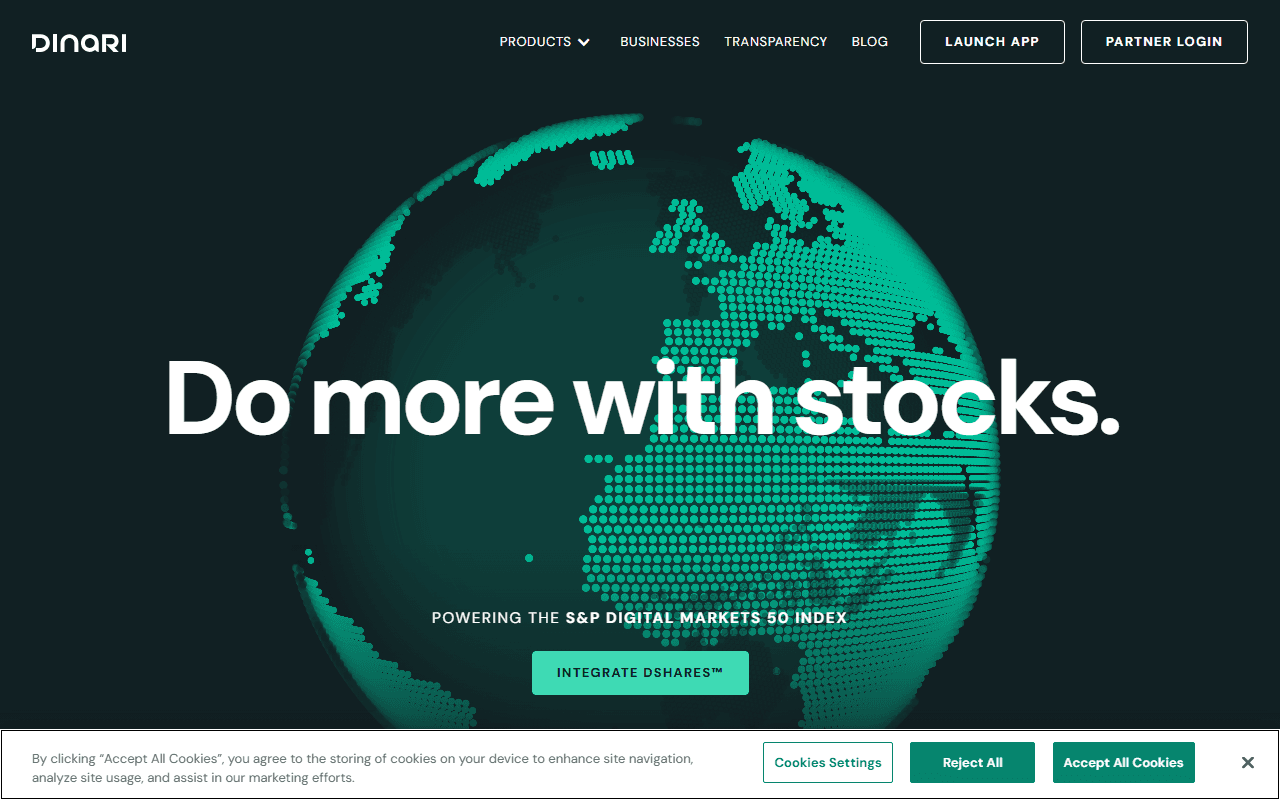 Dinari sponsor landing page advertised on DeFi By Design