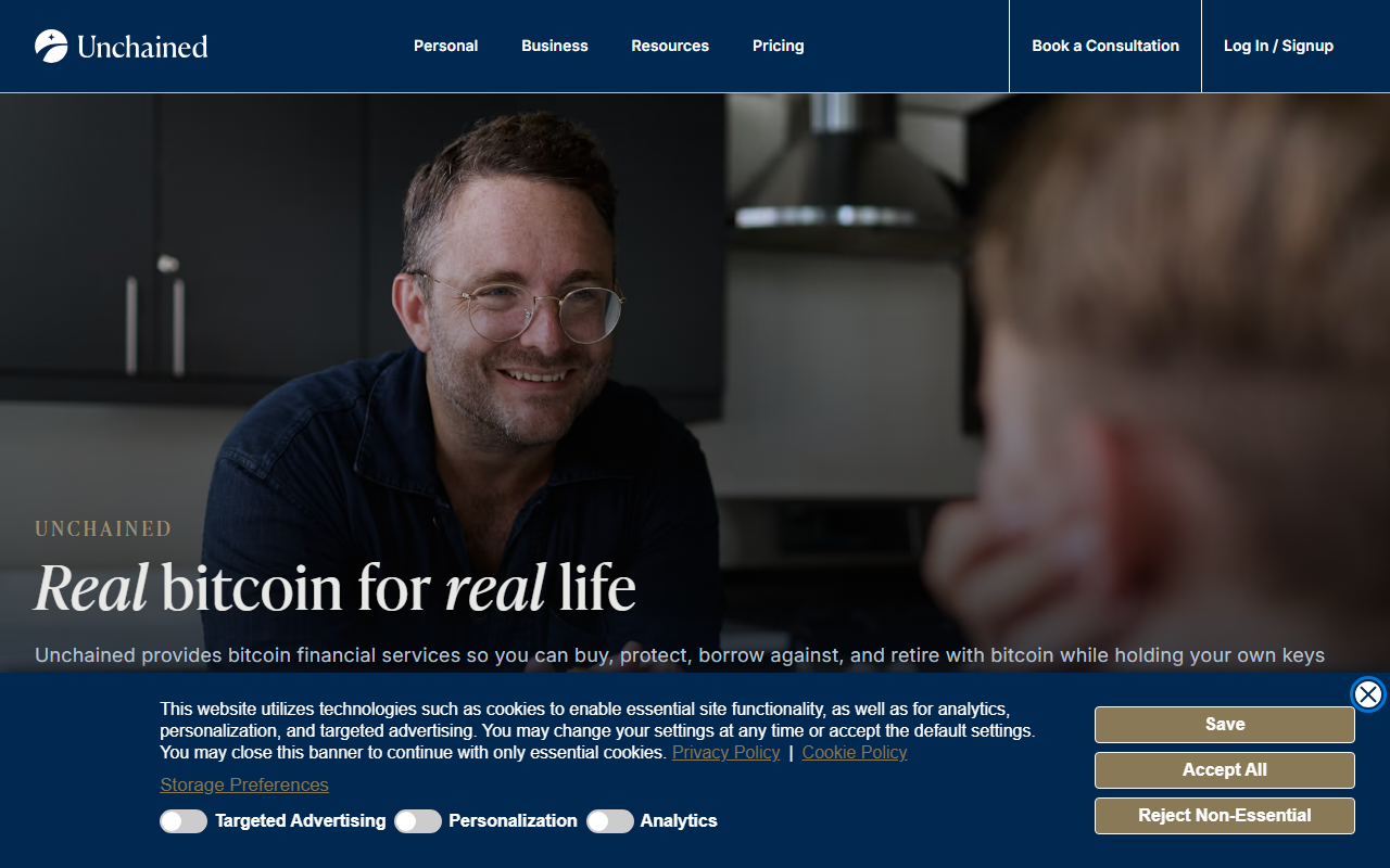 Unchained sponsor landing page advertised on TFTC: A Bitcoin Podcast