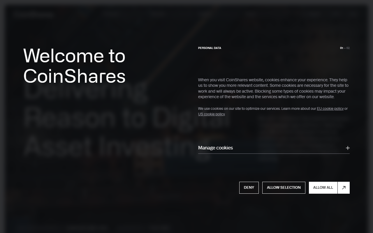 CoinShares sponsor landing page advertised on The Knowledge Project