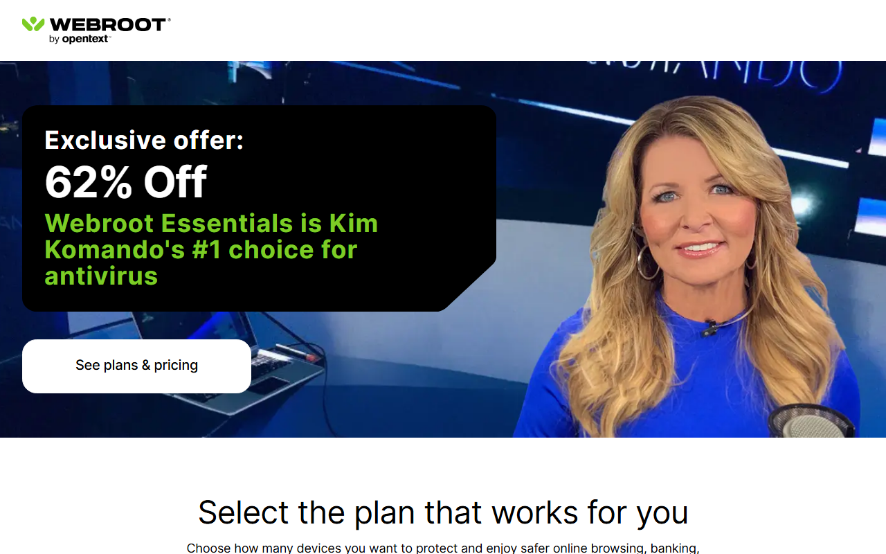 Webroot sponsor landing page advertised on Kim Komando Daily Tech Update