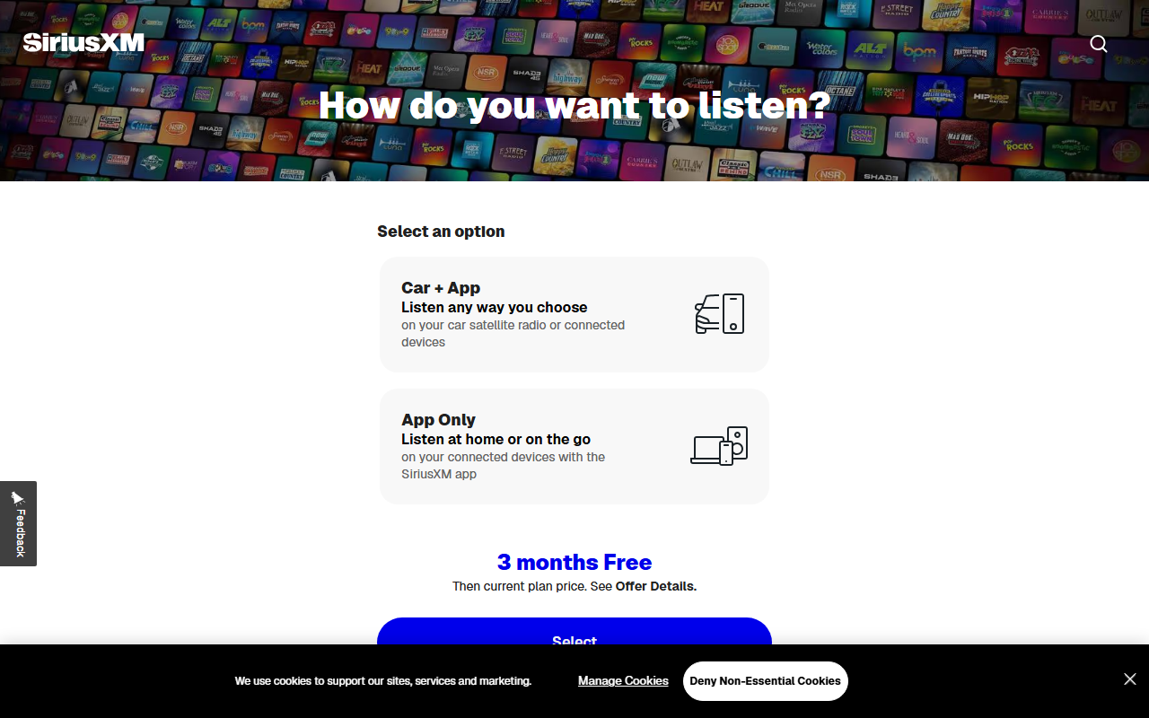 SiriusXM sponsor landing page advertised on Call Her Daddy