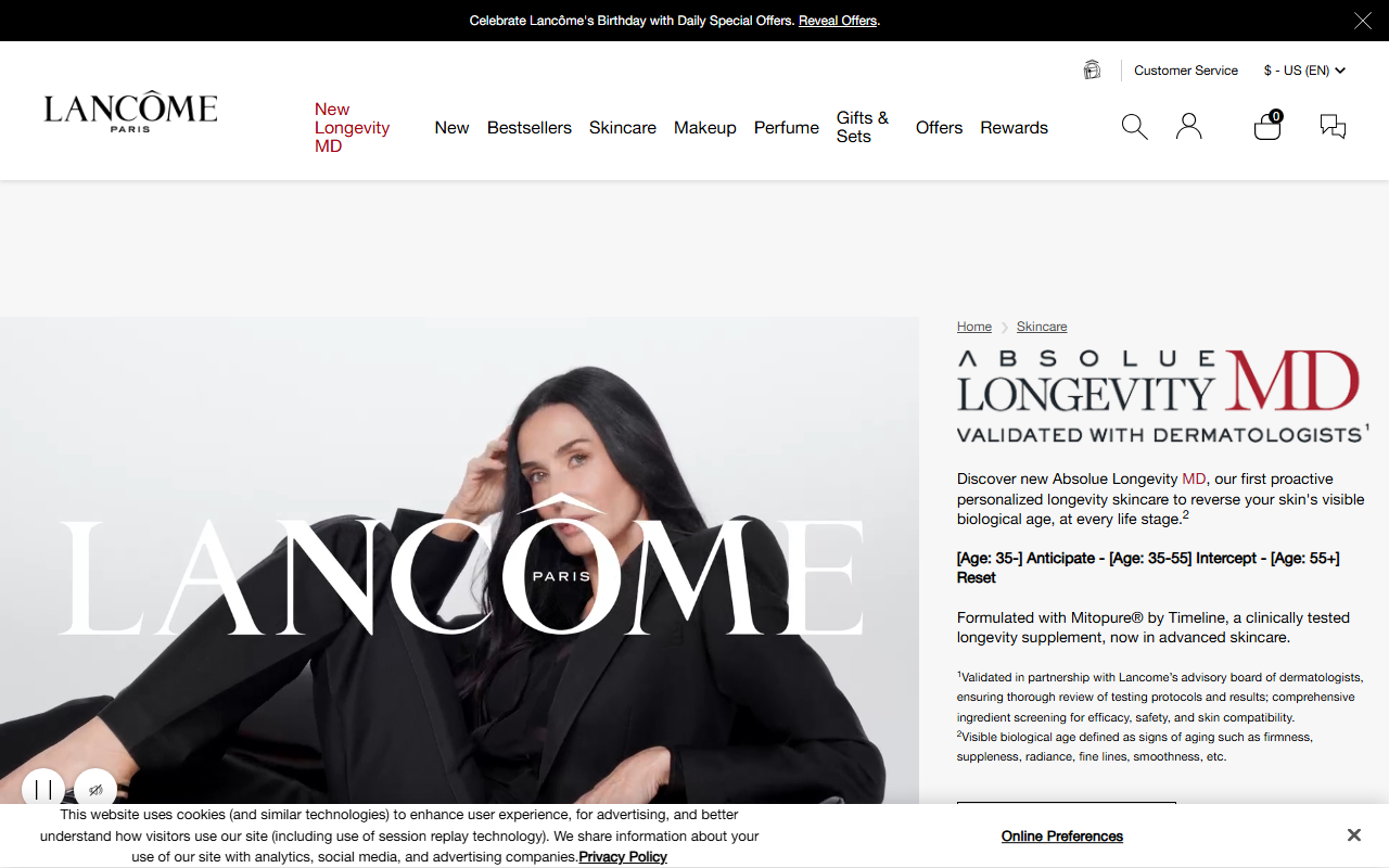 Lancome sponsor landing page advertised on The goop Podcast