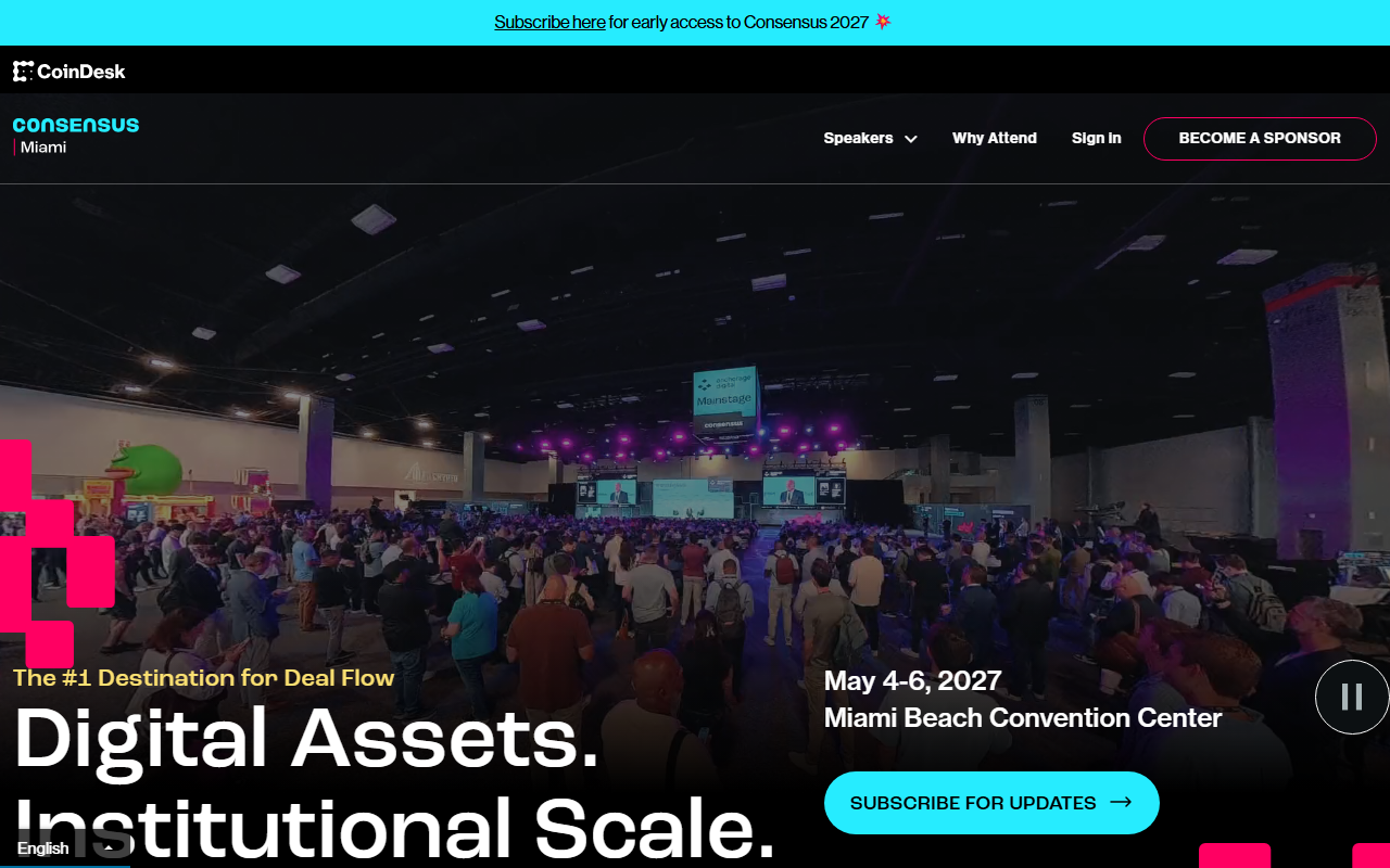 Consensus Miami sponsor landing page advertised on Raoul Pal: The Journey Man