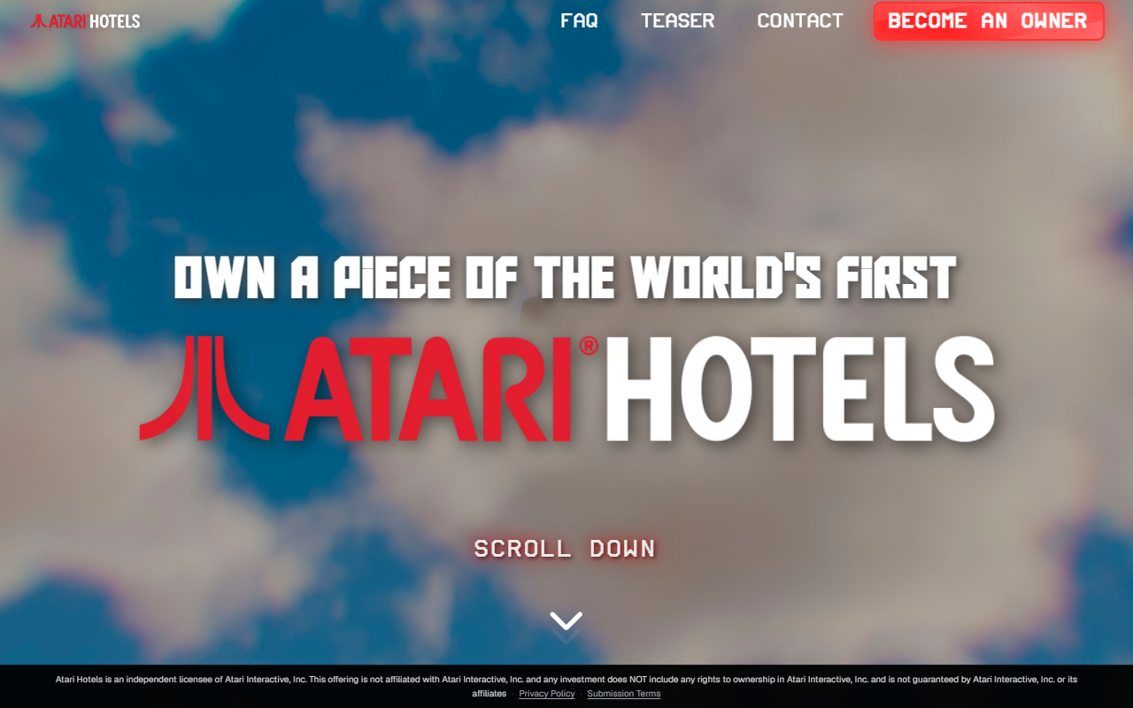 Atari Hotels sponsor landing page advertised on Search Engine