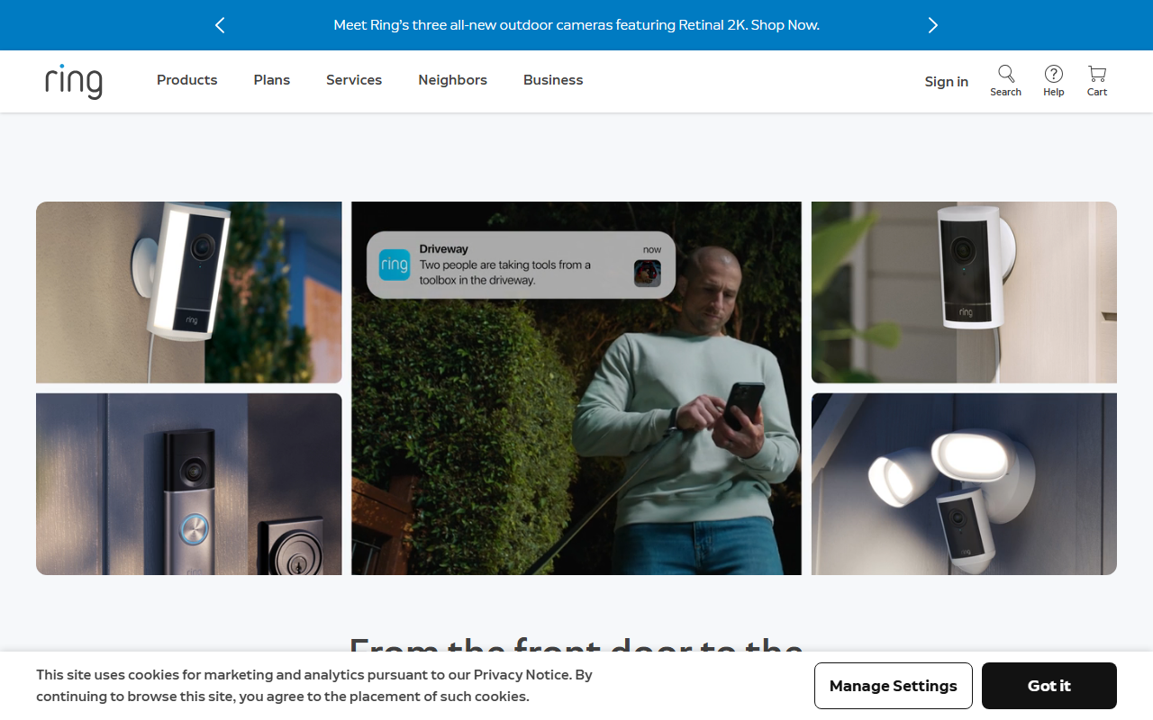 Ring sponsor landing page advertised on Search Engine