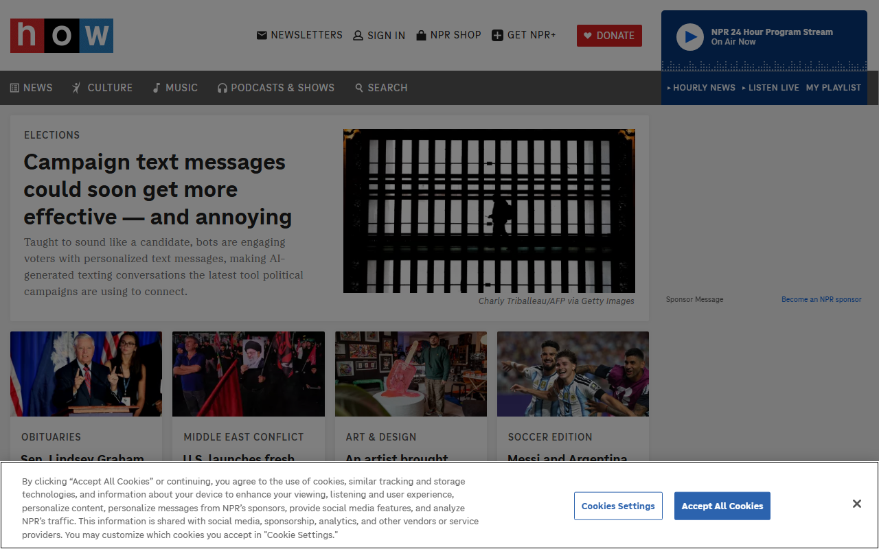 Amazon Music sponsor landing page advertised on NPR News Now
