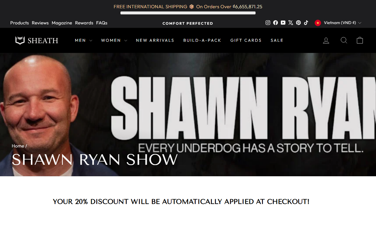Sheath sponsor landing page advertised on Shawn Ryan Show