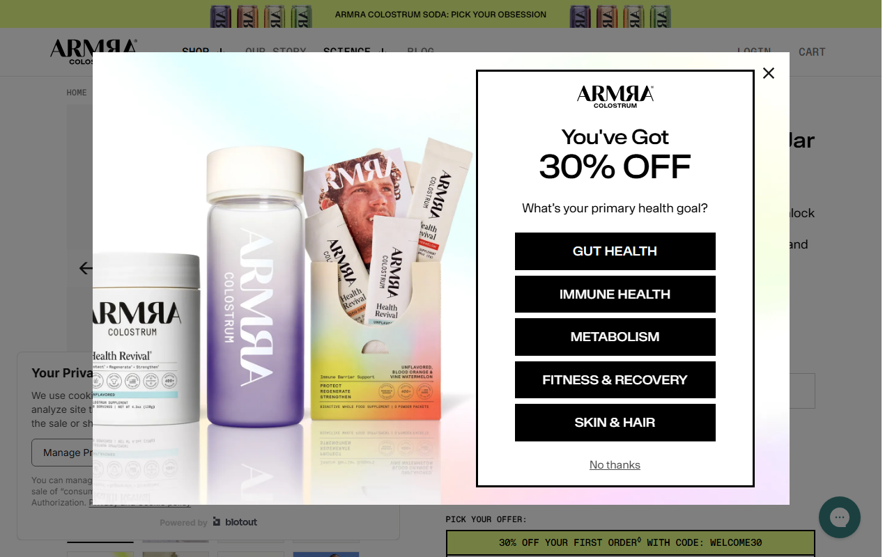 Armra sponsor landing page advertised on Shawn Ryan Show