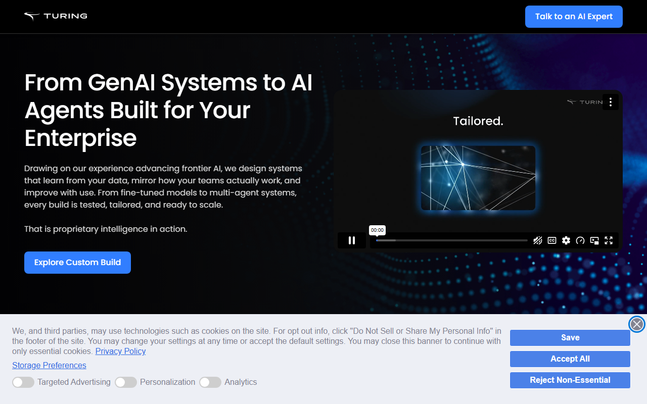 Turing sponsor landing page advertised on Sourcery