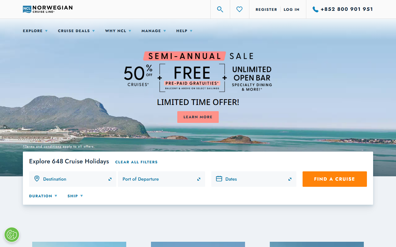 Norwegian Cruise Line sponsor landing page advertised on The Vergecast