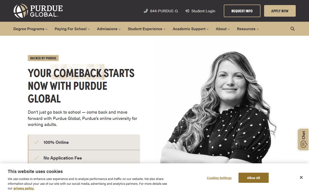 Purdue Global sponsor landing page advertised on Good Hang with Amy Poehler