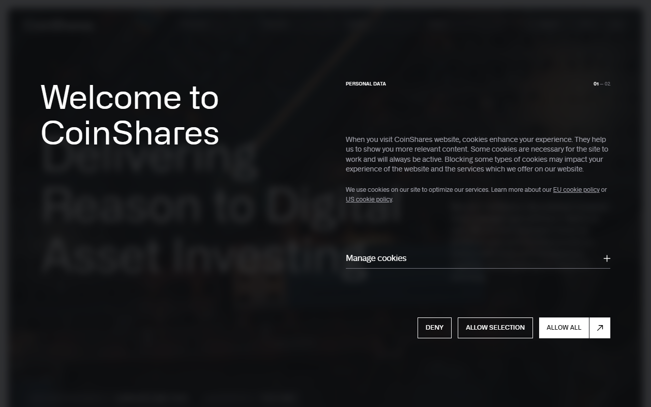 CoinShares sponsor landing page advertised on The Knowledge Project