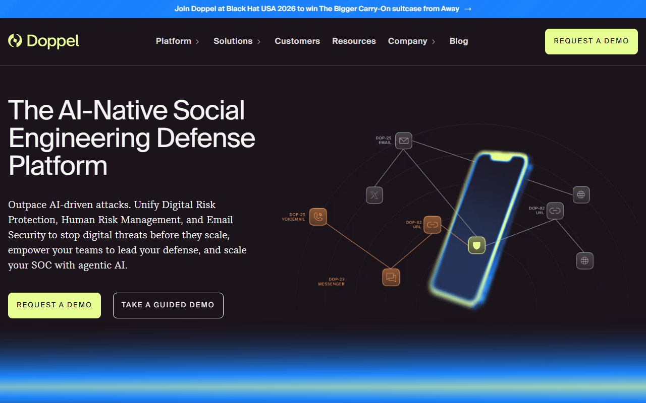 Doppel sponsor landing page advertised on Techmeme Ride Home