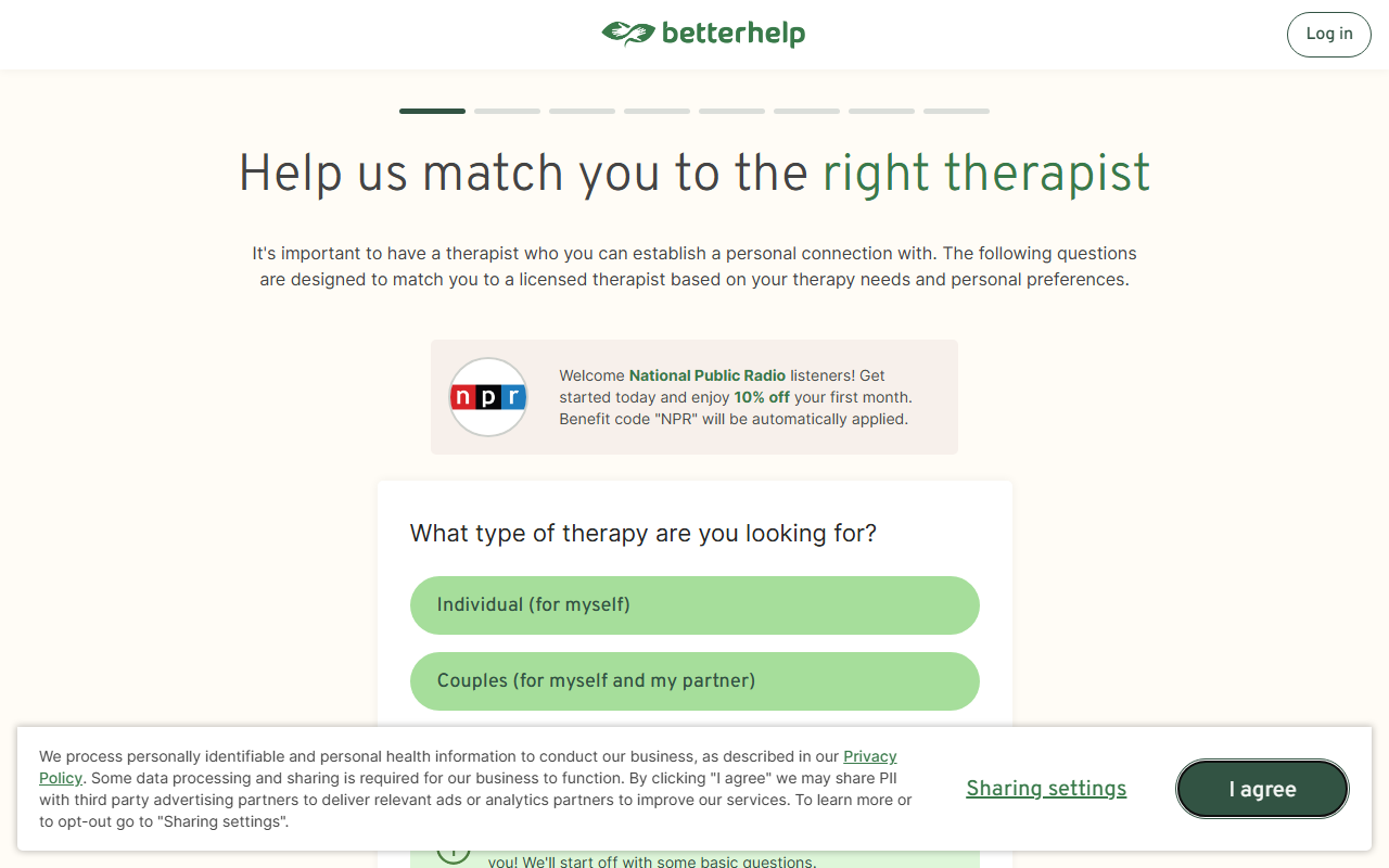 BetterHelp sponsor landing page advertised on Planet Money