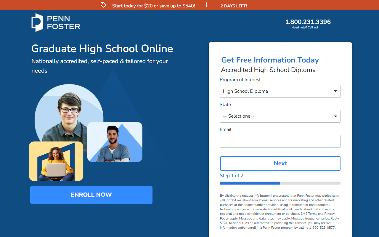 Penn Foster sponsor landing page advertised on Dateline NBC