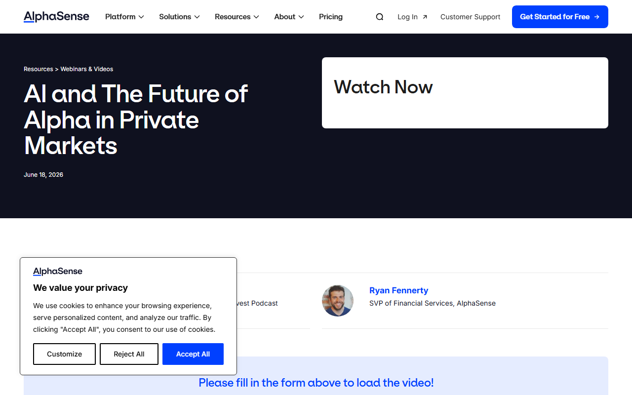 AlphaSense sponsor landing page advertised on The 10X Capital Podcast