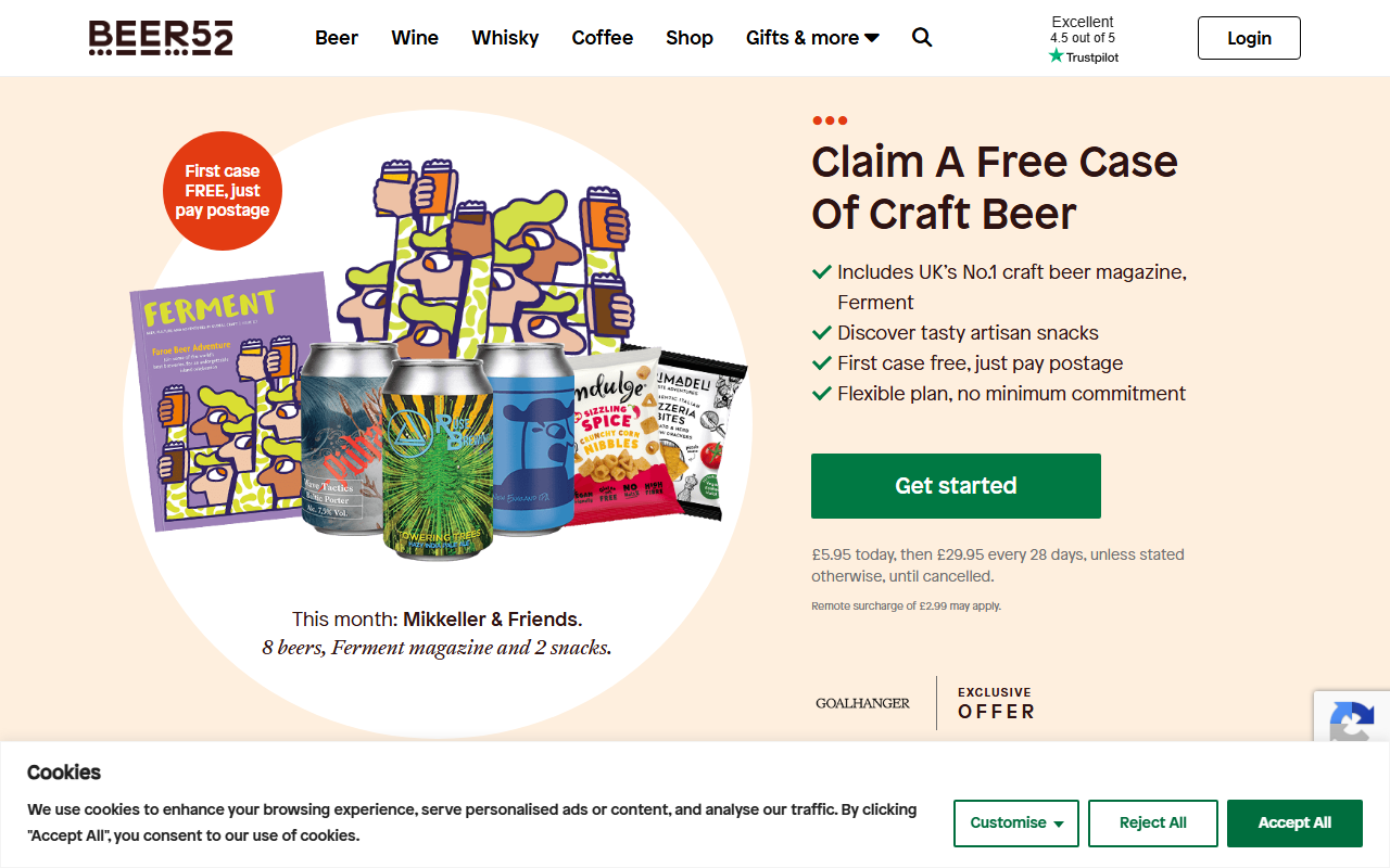 Beer 52 sponsor landing page advertised on The Rest Is Politics