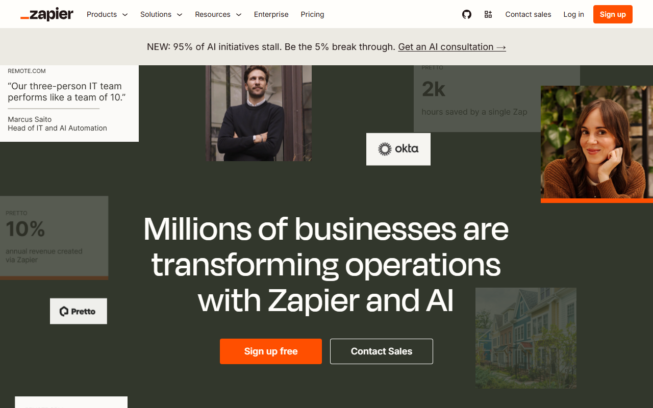 Zapier sponsor landing page advertised on The Vergecast
