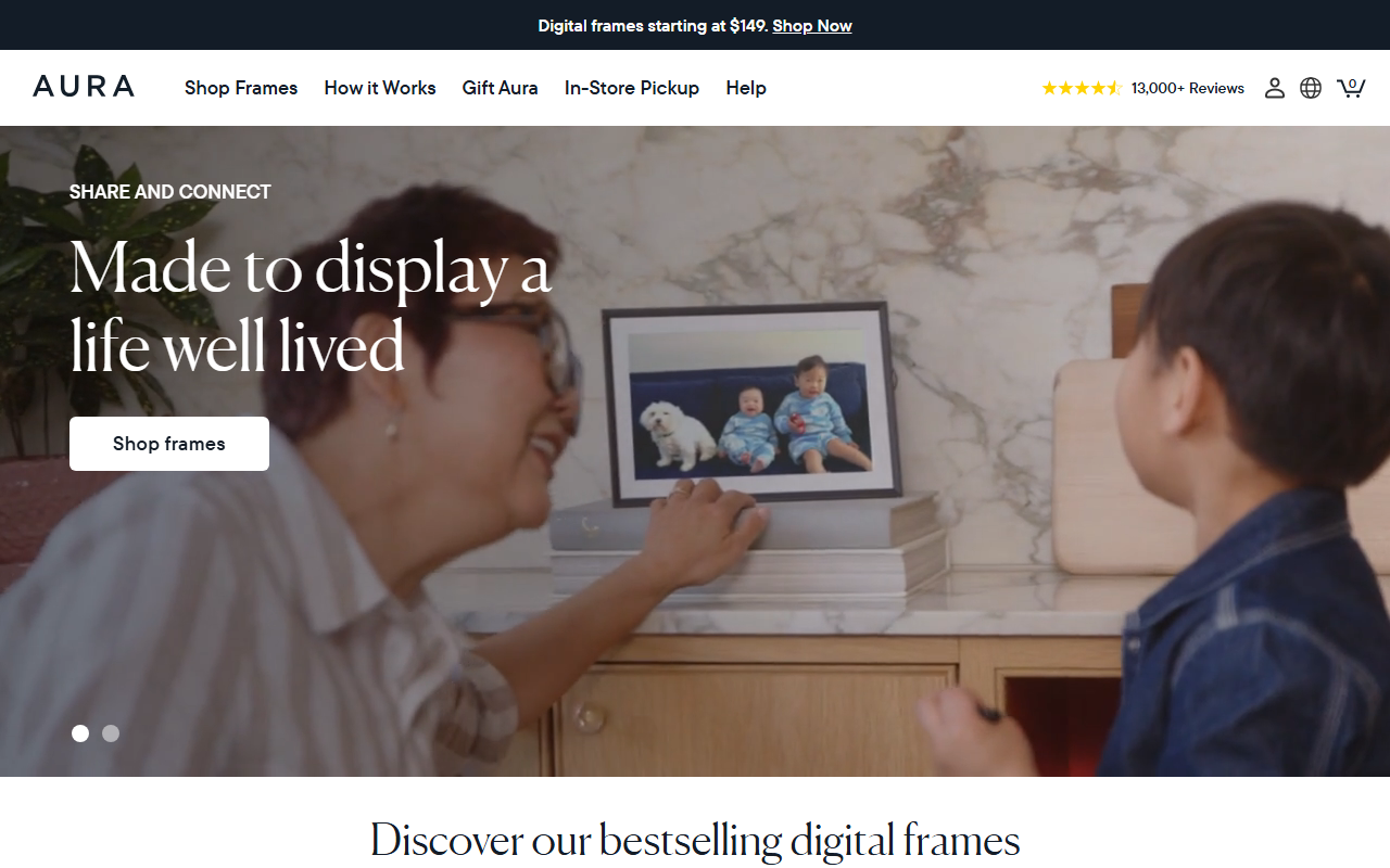 Aura Frames sponsor landing page advertised on Pod Save America