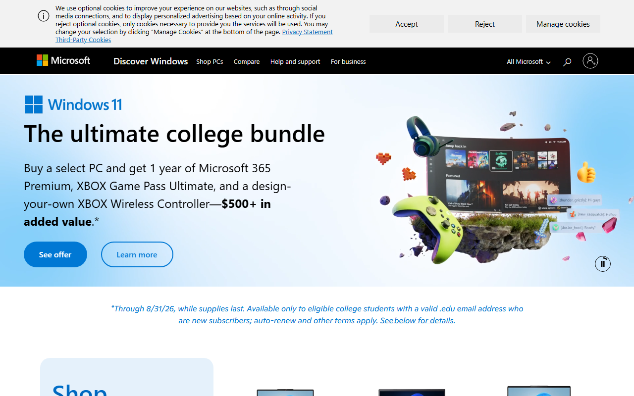 Microsoft sponsor landing page advertised on Techmeme Ride Home