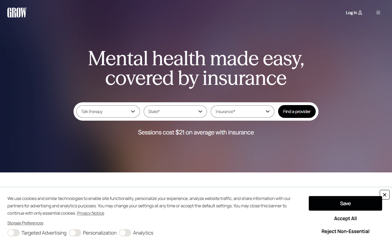 Grow Therapy sponsor landing page advertised on Somebody Knows Something