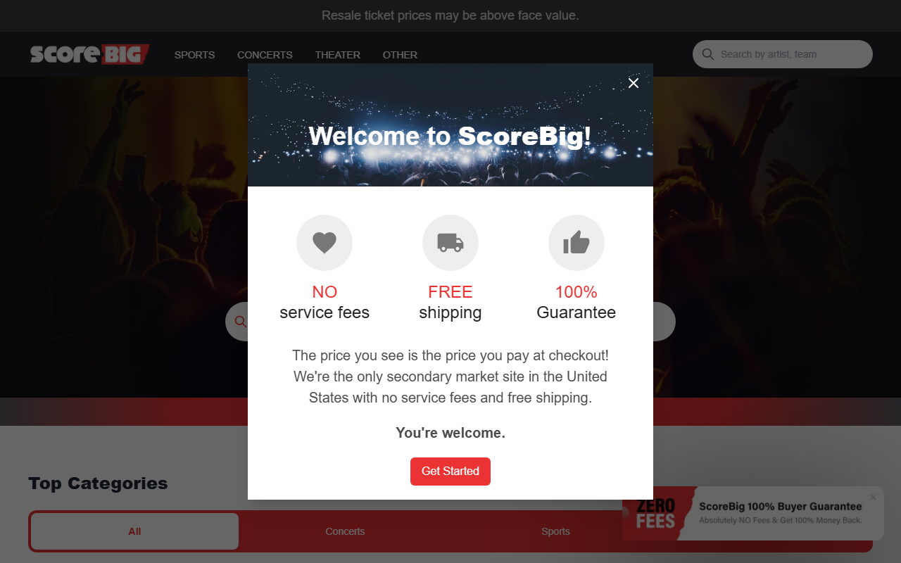 Scorebig sponsor landing page advertised on Adam Carolla Show