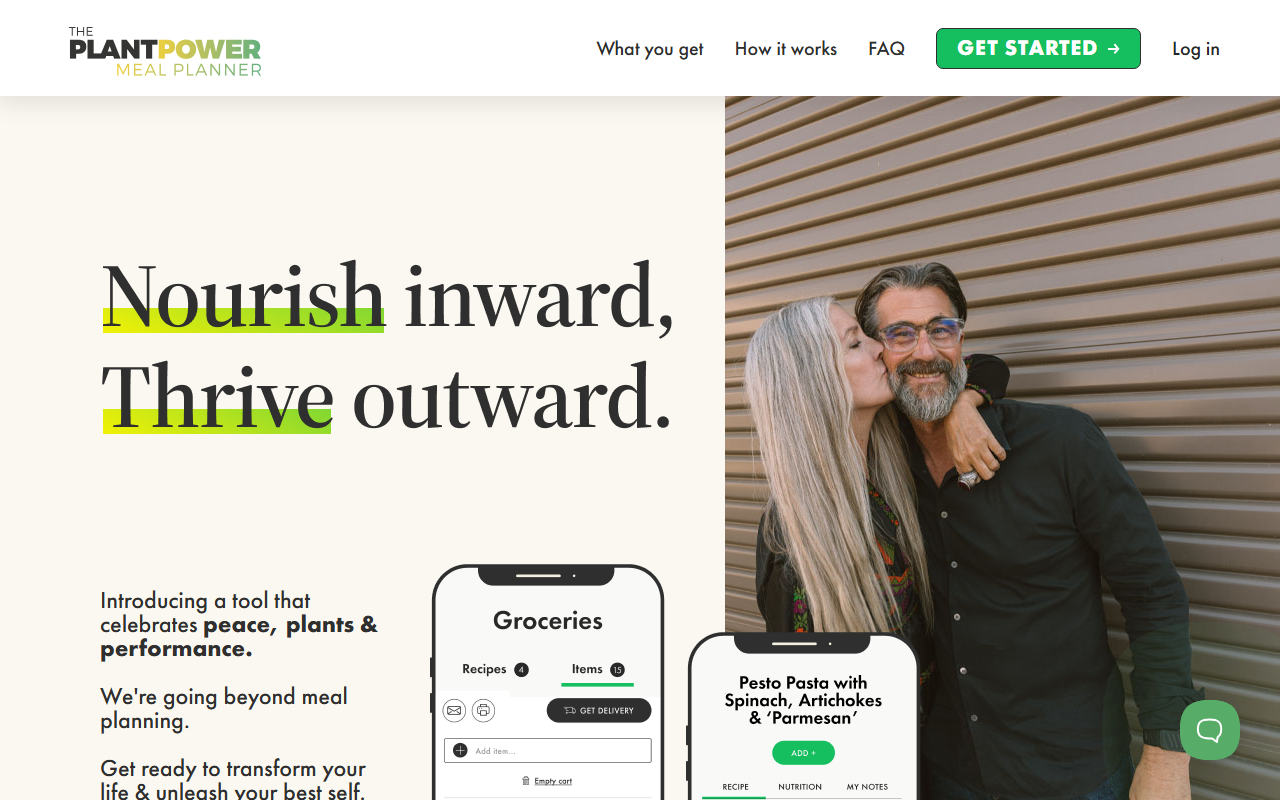 Plantpower Meal Planner sponsor landing page advertised on The Rich Roll Podcast