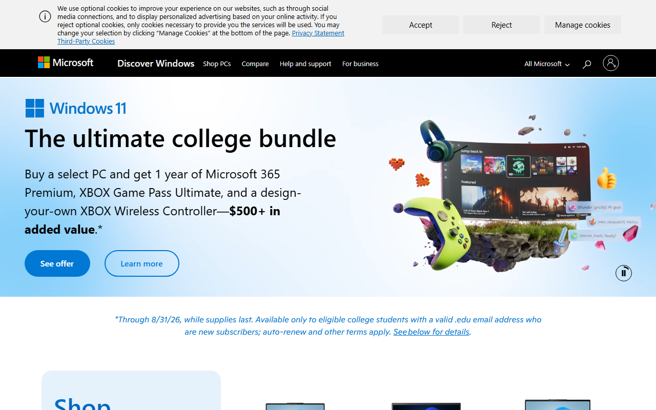 Windows sponsor landing page advertised on PBD Podcast