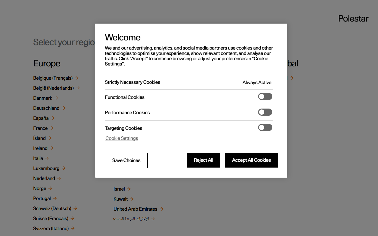 Polestar sponsor landing page advertised on The goop Podcast