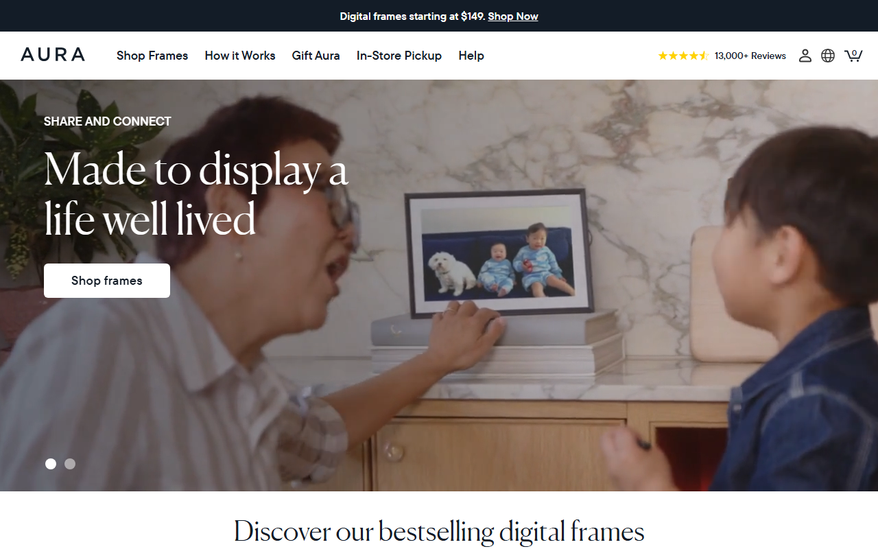 Aura Frames sponsor landing page advertised on Pod Save America