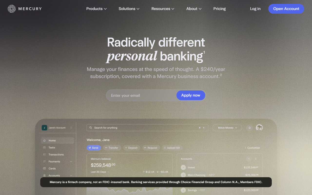 Mercury sponsor landing page advertised on My First Million