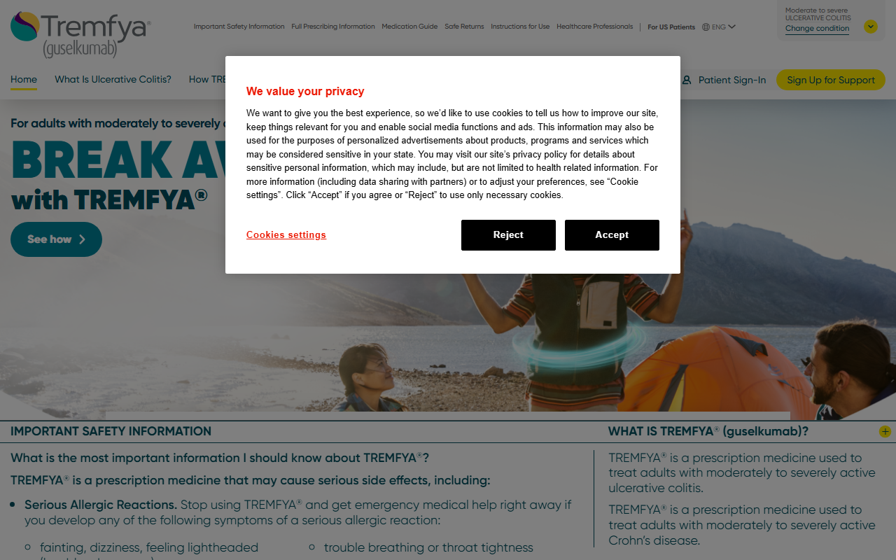 Tremfya sponsor landing page advertised on The Joe Rogan Experience