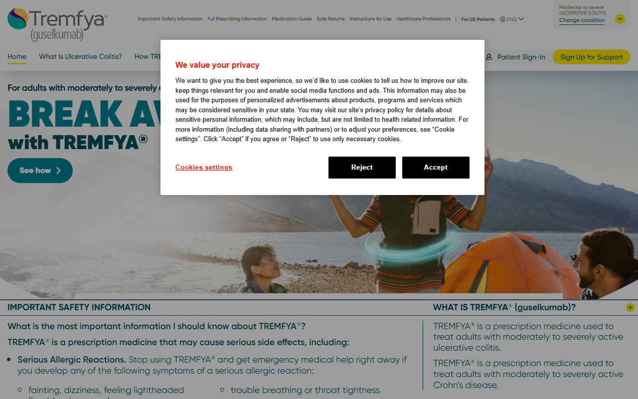 Tremfya sponsor landing page advertised on The Bill Simmons Podcast